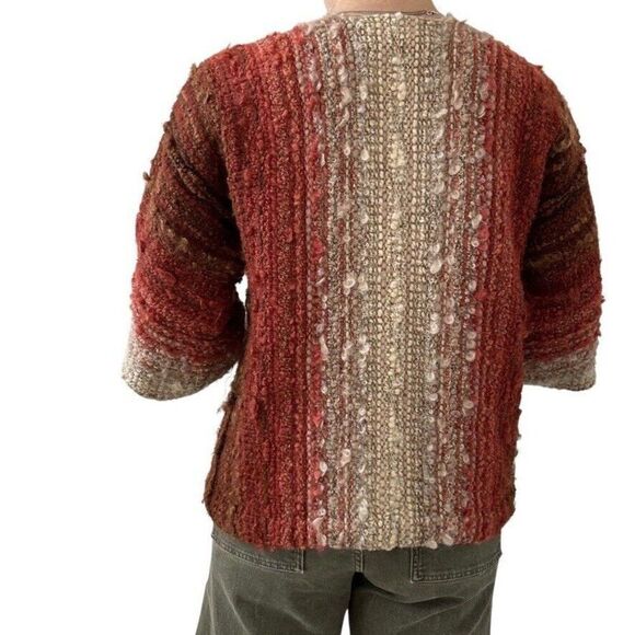 Vintage 1970s Hand Knit Sunset Desert Colored Chunky Wool Boho Cardigan Sz M - Picture 8 of 8